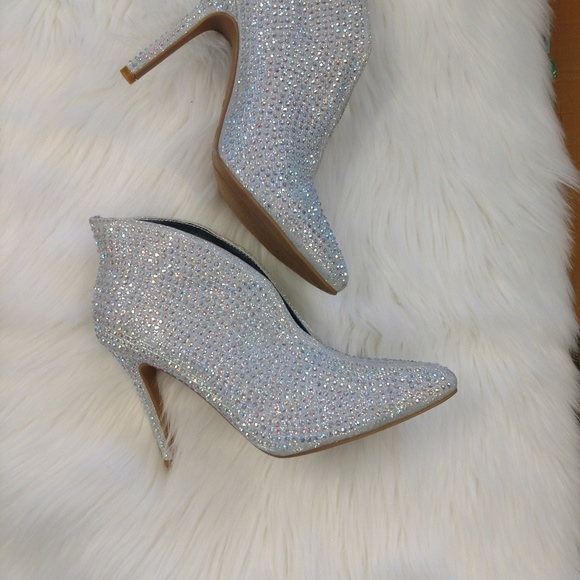 Irdescent Silver Rhinestone Heel Bootie - Picture 6 of 6